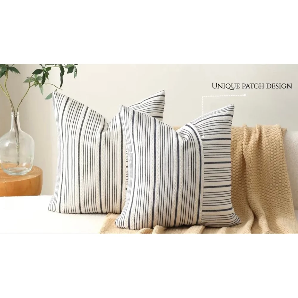 NEW Set of 2 Striped 3D Textured Poly Cotton Weave Throw Pillow Covers 20x20